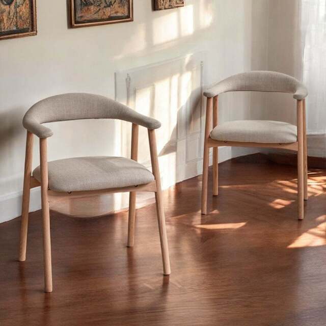 Albi Dining Chair - Beige / Oiled Oak Legs (Set of 2) - image 1