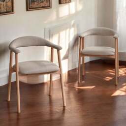 Albi Dining Chair - Beige / Oiled Oak Legs (Set of 2) - thumbnail 1