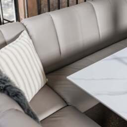 Saturn 150cm Dining Table White & Sonoma Corner with Low Bench 160cm in Putty - thumbnail 5
