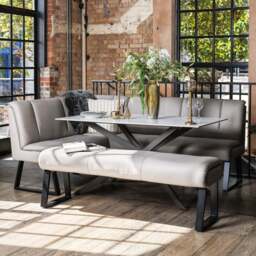 Saturn 150cm Dining Table White & Sonoma Corner with Low Bench 160cm in Putty - thumbnail 2