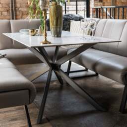 Saturn 150cm Dining Table White & Sonoma Corner with Low Bench 160cm in Putty - thumbnail 3