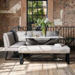 Saturn 150cm Dining Table White & Sonoma Corner with Low Bench 160cm in Putty - thumbnail 1