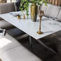 Saturn 150cm Dining Table White & Sonoma Corner with Low Bench 160cm in Putty - thumbnail 4