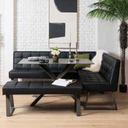 Saturn 135cm Dining Table Dark Grey & Rubix Corner Bench With Low Bench in Black - thumbnail 1