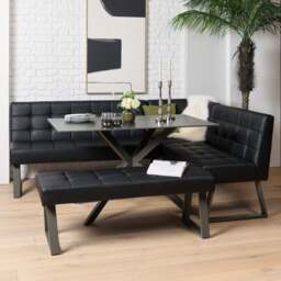 Saturn 135cm Dining Table Dark Grey & Rubix Corner Bench With Low Bench in Black - thumbnail 2