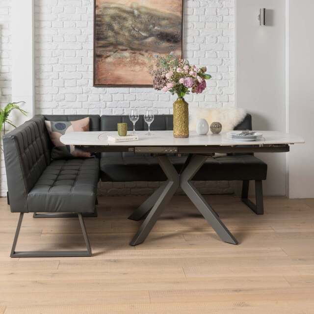 Saturn 130-190cm Motion Table White & Rubix Corner Bench in Grey - image 1
