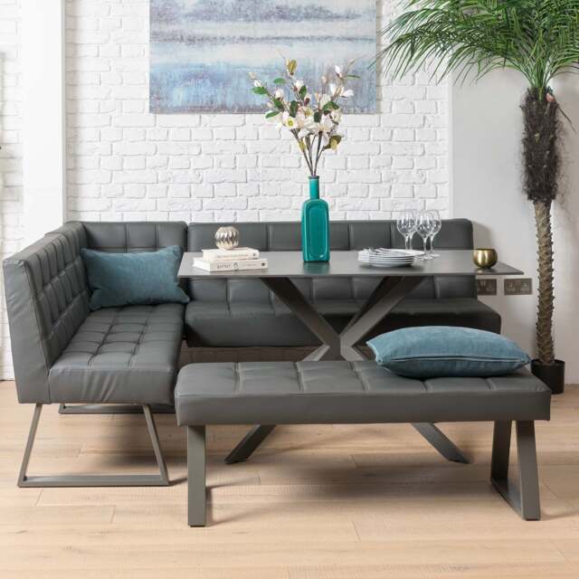 Saturn 135cm Dining Table Dark Grey & Rubix Corner Bench With Low Bench in Grey - image 1