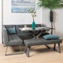 Saturn 135cm Dining Table Dark Grey & Rubix Corner Bench With Low Bench in Grey - thumbnail 2