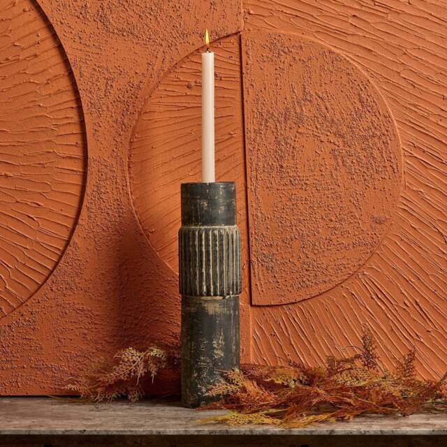 Centre Straight Lines Wooden Candle Holder in Grey Mud - Large - image 1
