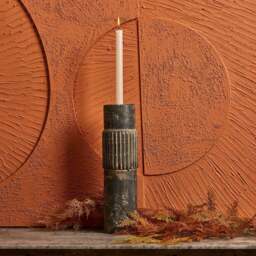 Centre Straight Lines Wooden Candle Holder in Grey Mud - Large - thumbnail 1
