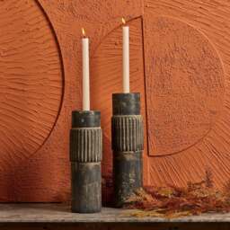 Centre Straight Lines Wooden Candle Holder in Grey Mud - Large - thumbnail 3