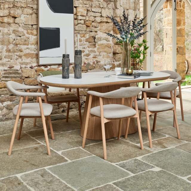 Sutton 200cm Dining Table - Ash with 6x Albi Chairs in Beige with Oiled Oak Legs - image 1