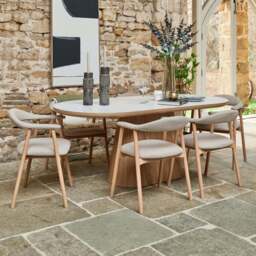 Sutton 200cm Dining Table - Ash with 6x Albi Chairs in Beige with Oiled Oak Legs - thumbnail 1