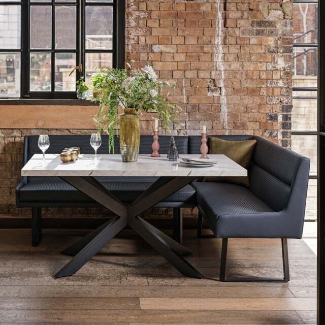 Jupiter Dining Set - Marble Effect - With LHF Corner Bench in Blue - image 1
