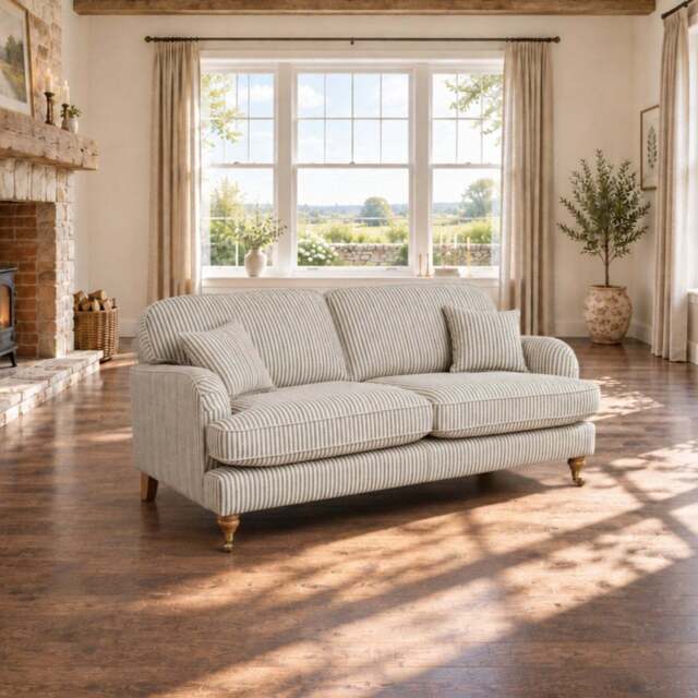 Eastbourne 3 Seater Sofa in Olive Stripe with Olive Stripe Cushions - image 1