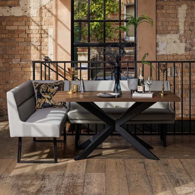 Jupiter Dining Set - Dark Oak - With RHF Corner Bench in Light Grey - image 1