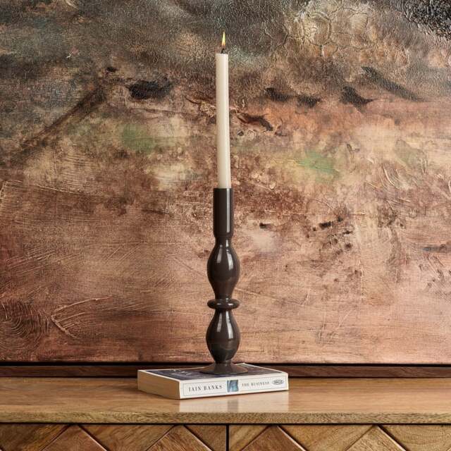 Oval Glass Candle Stick in Carbon - image 1