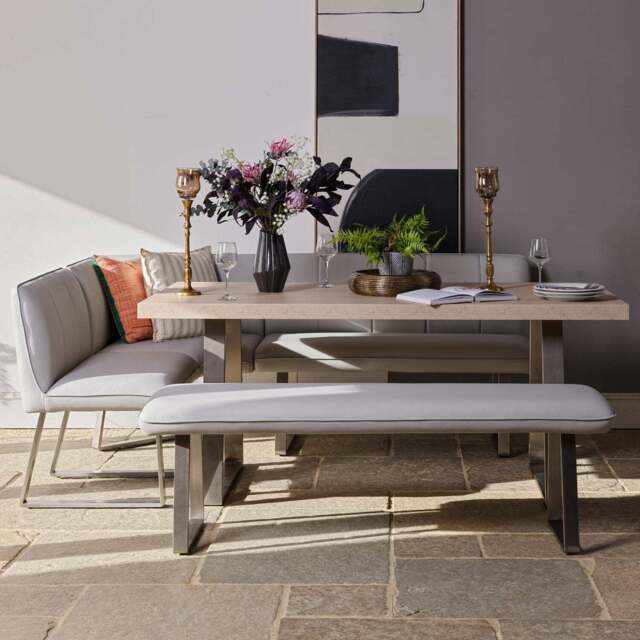 Neptune 180cm Dining Table with RHF Corner Bench & 160cm Low Bench - Misty - image 1