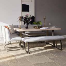 Neptune 180cm Dining Table with RHF Corner Bench & 160cm Low Bench - Misty - thumbnail 2