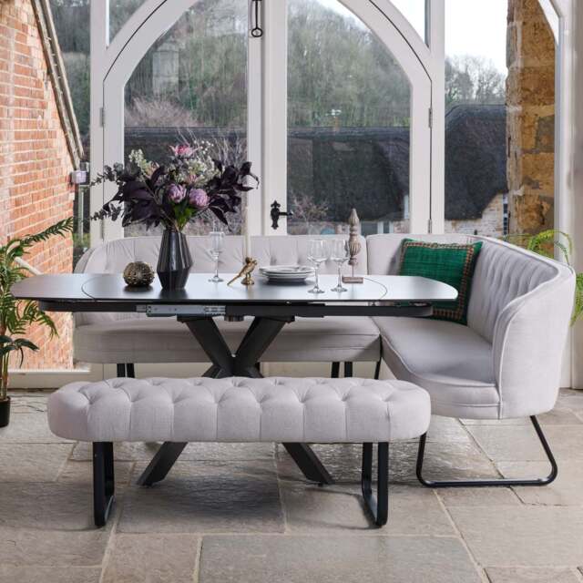 Saturn Dark Grey Motion Table with LHF Frampton Corner Bench & Low Bench - White - image 1
