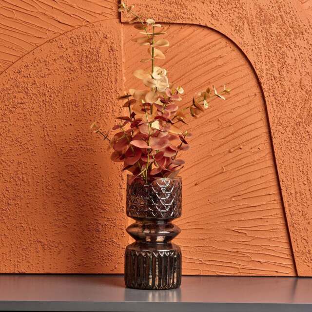 Cut Glass Vase with Diamonds and Lines Design in Luster Grey - Small - image 1
