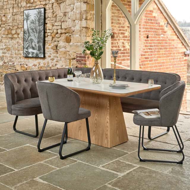 Sutton 160cm Dining Table - Ash with Frampton Corner Bench RHF & 2x Frampton Chairs in Anthracite - image 1