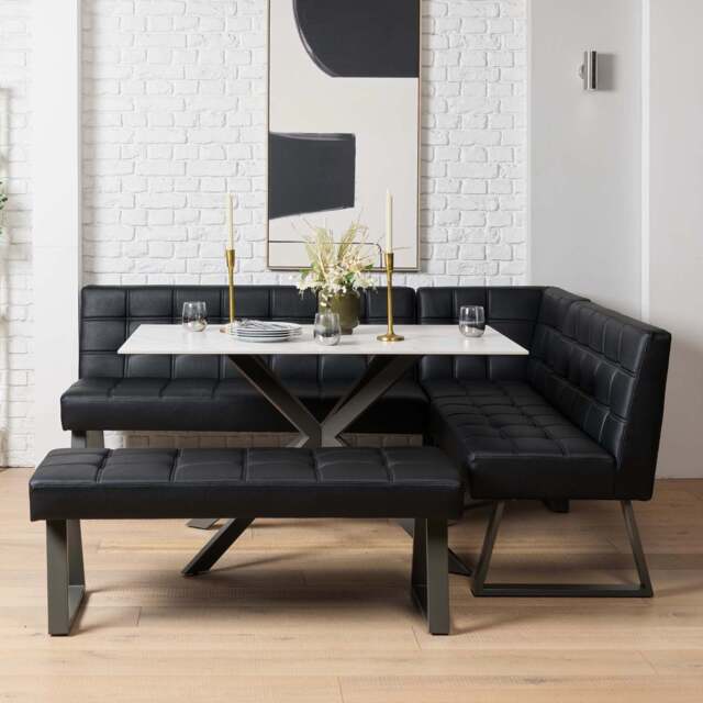 Saturn 135cm Dining Table White & Rubix Corner Bench With Low Bench in Black - image 1