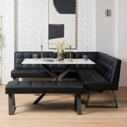 Saturn 135cm Dining Table White & Rubix Corner Bench With Low Bench in Black - thumbnail 1