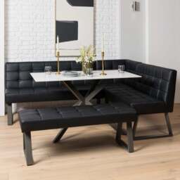Saturn 135cm Dining Table White & Rubix Corner Bench With Low Bench in Black - thumbnail 2