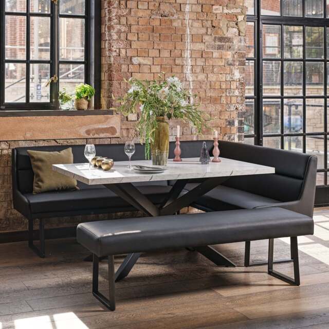 Jupiter Dining Set - Marble Effect - With LHF Corner Bench & Low Bench in Black - image 1