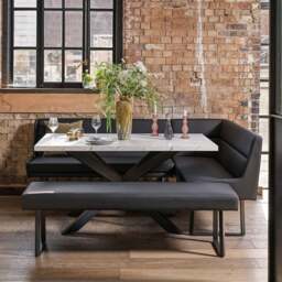 Jupiter Dining Set - Marble Effect - With LHF Corner Bench & Low Bench in Black - thumbnail 2