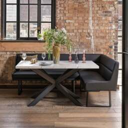 Jupiter Dining Set - Marble Effect - With LHF Corner Bench & Low Bench in Black - thumbnail 3
