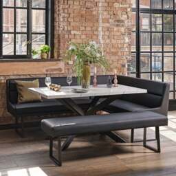 Jupiter Dining Set - Marble Effect - With LHF Corner Bench & Low Bench in Black - thumbnail 1