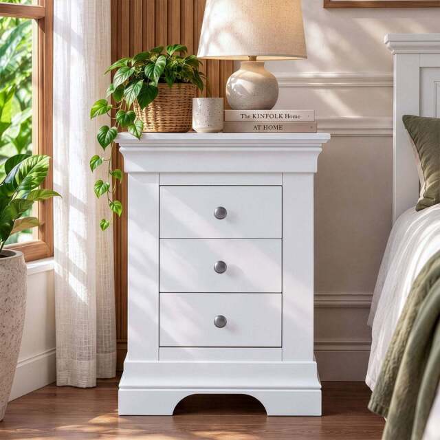 Provence 3 drawer bedside chest in white - image 1