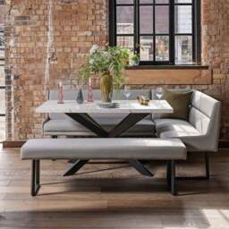 Jupiter Dining Set - Marble Effect - With LHF Corner Bench & Low Bench in Light Grey - thumbnail 1