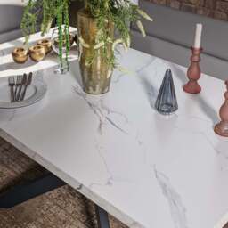 Jupiter Dining Set - Marble Effect - With LHF Corner Bench & Low Bench in Light Grey - thumbnail 5