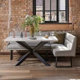 Jupiter Dining Set - Marble Effect - With LHF Corner Bench & Low Bench in Light Grey - thumbnail 3