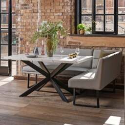 Jupiter Dining Set - Marble Effect - With LHF Corner Bench & Low Bench in Light Grey - thumbnail 2