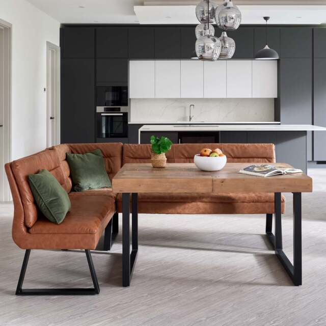 Adelaide 140-180cm Extending Dining Table with Industrial Corner Bench in Tan - image 1