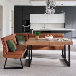 Adelaide 140-180cm Extending Dining Table with Industrial Corner Bench in Tan