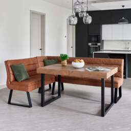 Adelaide 140-180cm Extending Dining Table with Industrial Corner Bench in Tan - thumbnail 2