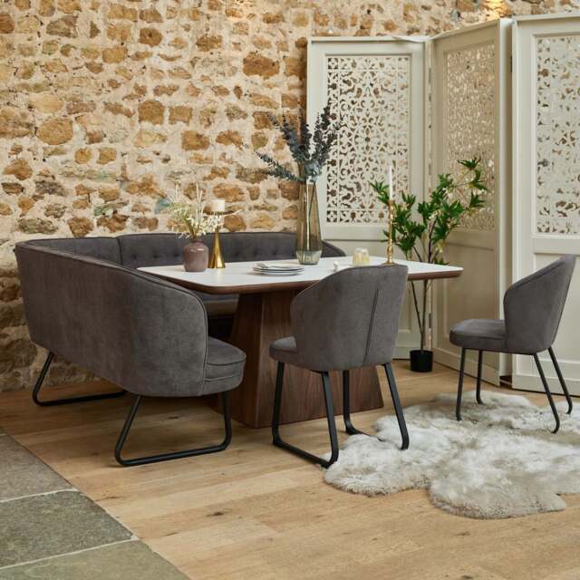 Sutton 160cm Dining Table - Walnut with Frampton Corner Bench RHF & 2x Frampton Chairs in Anthracite - image 1