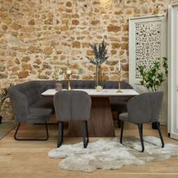 Sutton 160cm Dining Table - Walnut with Frampton Corner Bench RHF & 2x Frampton Chairs in Anthracite - thumbnail 2