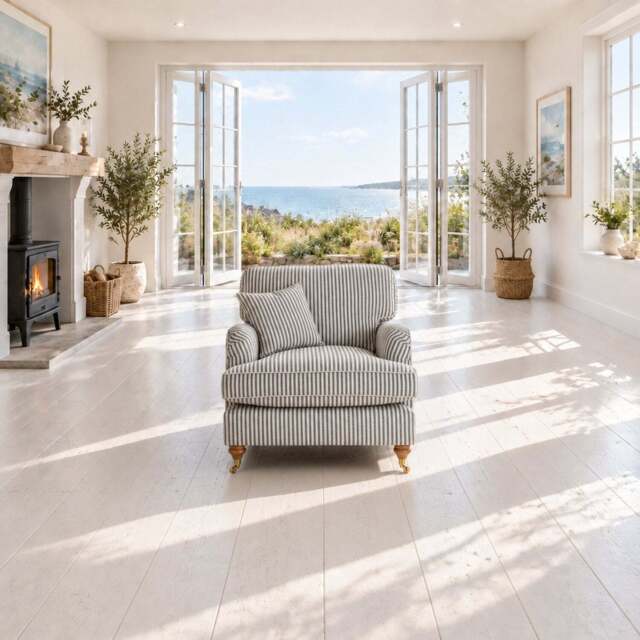 Eastbourne Armchair in Grey Stripe with Grey Stripe Cushion - image 1