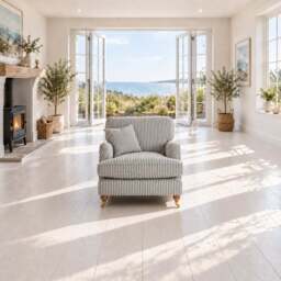Eastbourne Armchair in Grey Stripe with Grey Stripe Cushion - thumbnail 1