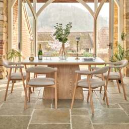 Sutton 160cm Dining Table - Ash with 6x Albi Chairs in Beige with Oiled Oak Legs - thumbnail 2