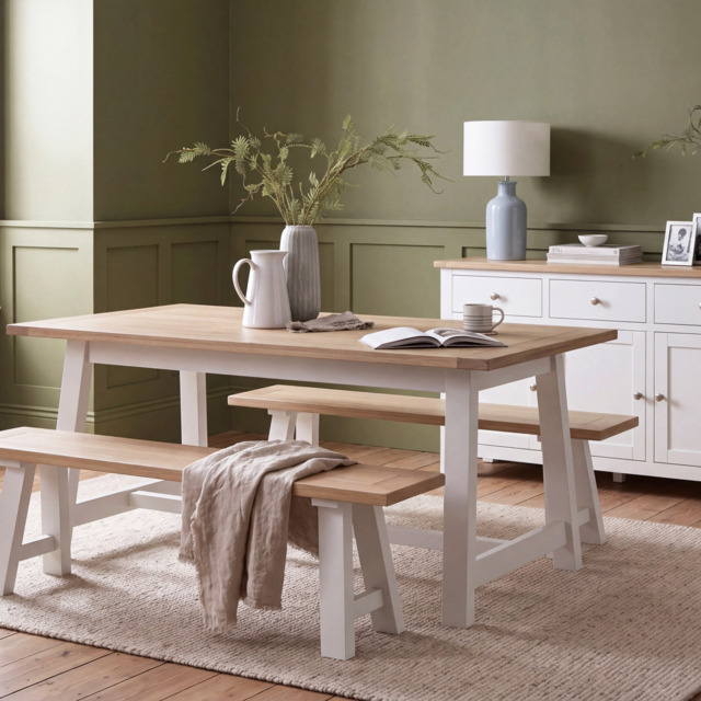 Tetbury Trestle Dining Table in Painted / Oak - image 1