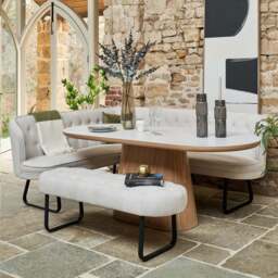 Sutton 200cm Dining Table - Ash with Frampton Corner Bench RHF & Flat Bench in White - thumbnail 1