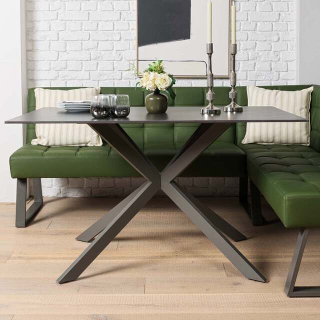 Saturn 135cm Dining Table Dark Grey & Rubix Corner Bench in Olive Green - image 1
