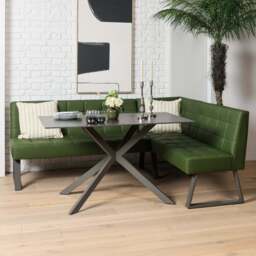 Saturn 135cm Dining Table Dark Grey & Rubix Corner Bench in Olive Green - thumbnail 2
